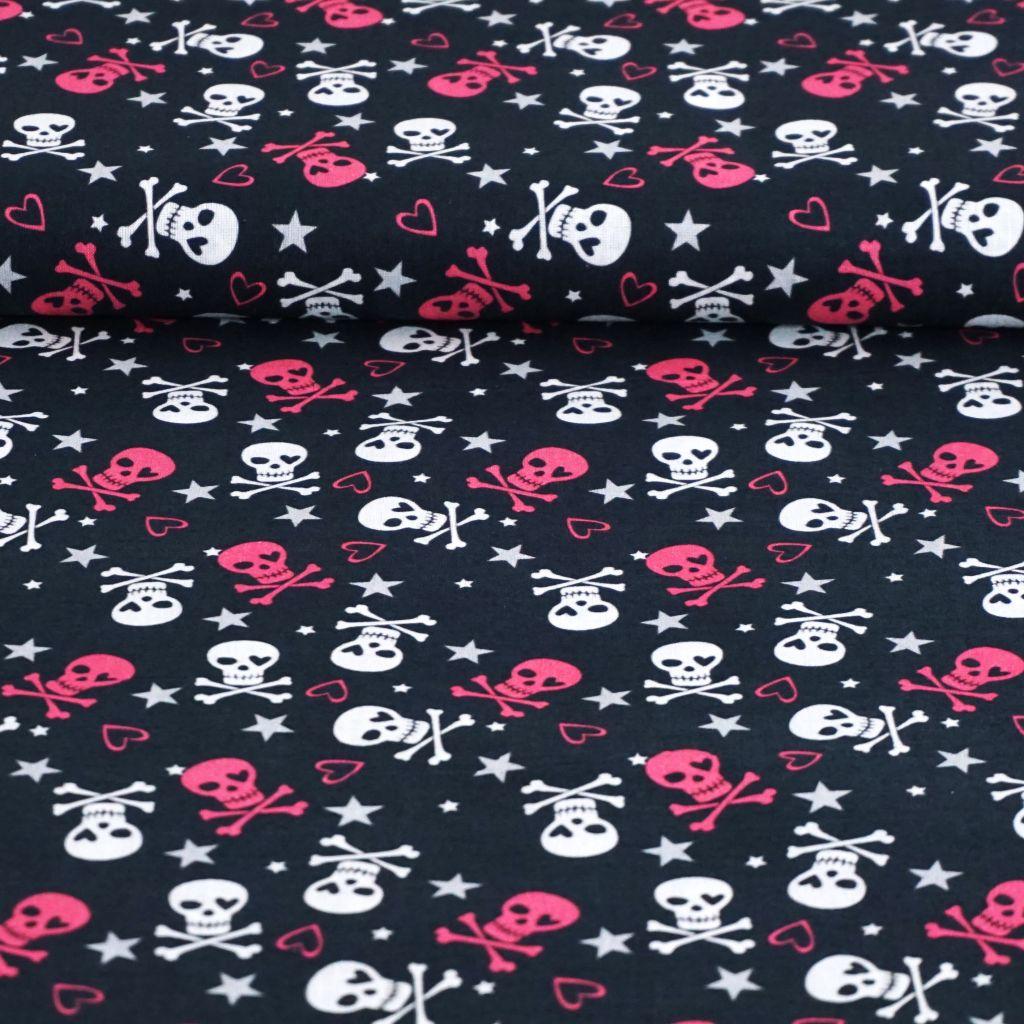 Baumwollstoff Motivdruck Pink Skulls Totenköpfe Skulls